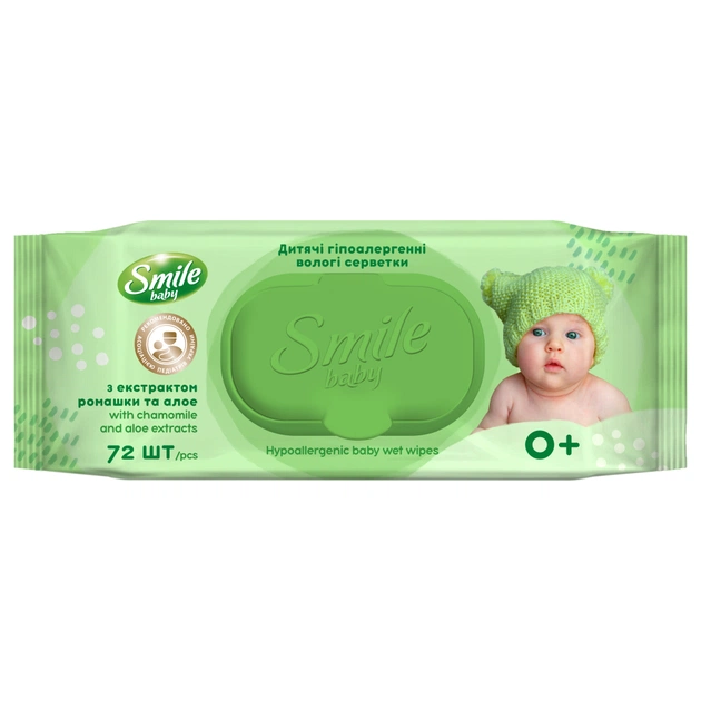 Дитячі вологі серветки Smile baby Екстракт ромашки і алое (з клапаном) 72шт (42106418) - изображение 1