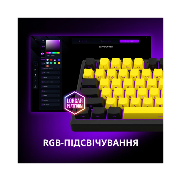 Клавіатура Lorgar KBP7075W Pro RGB Wireless/Bluetooth/USB UA Black/yellow (LRG-KBP7075W-YL-US) - picture 11