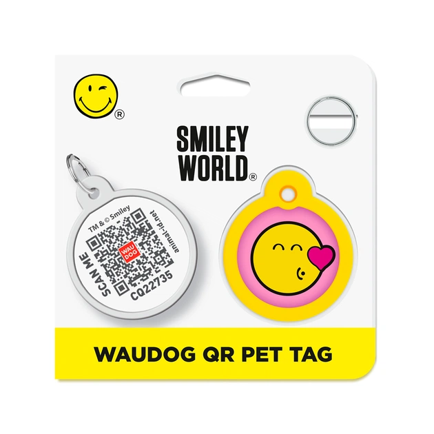 Адресник для тварин WAUDOG Smart ID з QR паспортом "Смайли на рожевому", коло 30 мм (230-0187) - picture 5