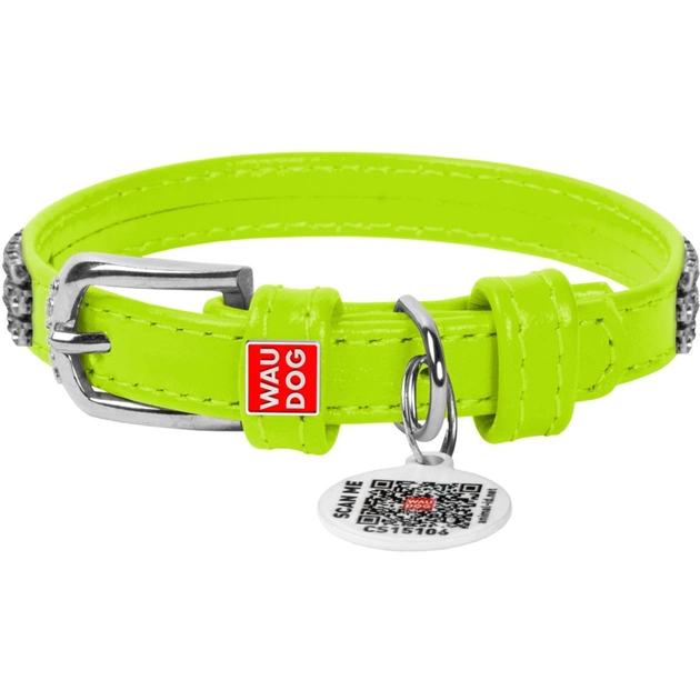 Ошейник для животных WAUDOG Glamour с QR-паспортом "Стразы" XS Ш 12 мм салатовый (33085) - изображение 1
