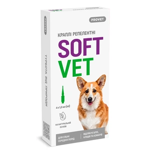 Краплі для тварин ProVET SOFTVET для собак середніх порід репелентні 4х1 мл (4823082441198) зображення 1