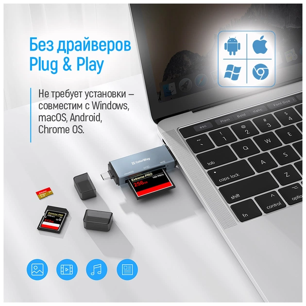 Зчитувач флеш-карт ColorWay USB 2.0/USB-C to CF/SD/MicroSD (CW-CR-01) - picture 8
