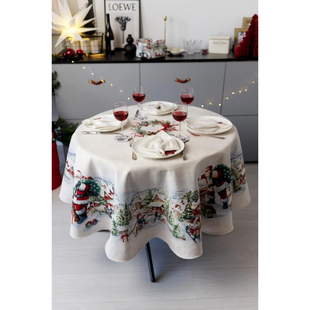 Скатертина Прованс гобеленова з велюром Снігова зима Dx180 см (037482) - picture 1