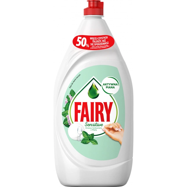 Засіб для ручного миття посуду Fairy Ніжні руки Чайне дерево і М'ята 1.35 л (8001090622044) - зображення 1