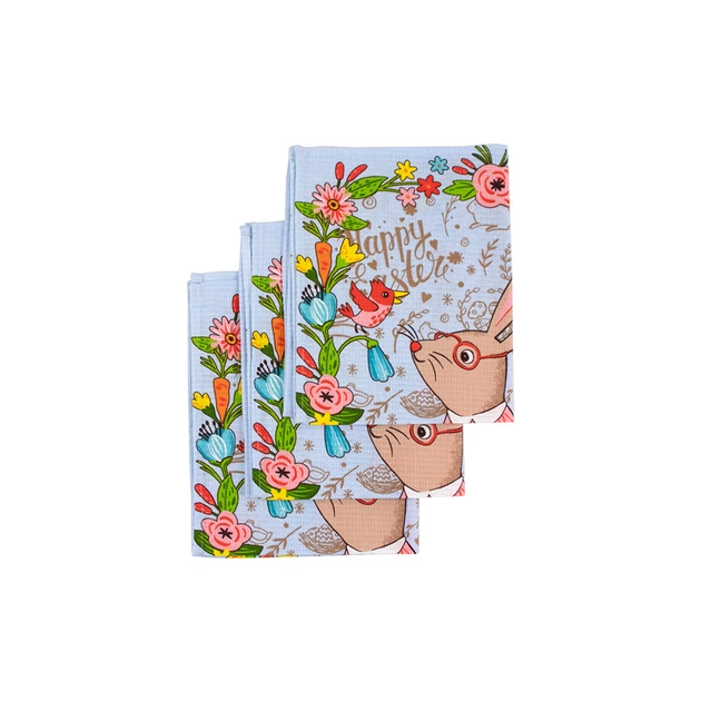 Рушник Руно Набір вафельних Великодній Зайчик блакитний 45х60 см 3 шт (710Т_ Пасхальний Зайчик блакитний) - picture 3