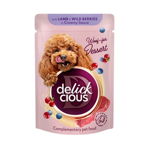 Вологий корм для собак Delickcious Пластівці з ягнятиною та лісовими ягодами у вершковому соусі 80 г (4820269141858) зображення 1