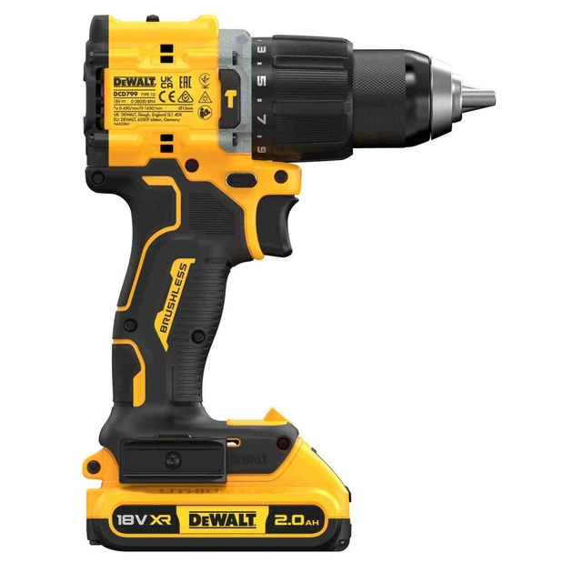 Шуруповерт DeWALT XR Li-Ion 18V 2x2Ah, 74 Нм, 0-450/0-1650 об/хв, 1.17 кг, TSTAK (DCD799D2T) - picture 5