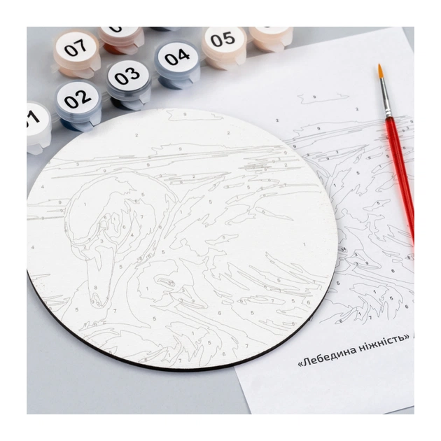 Картина по номерам Rosa Лебедина ніжність", кругла, 15 см, з мольбертом (4823098548706) - picture 3