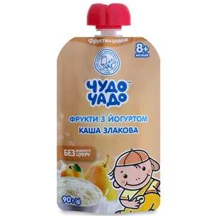 Дитяче пюре Чудо-Чадо Фрукти з йогуртом зі злаковою кашею, 90 г (4820016254268) зображення 1