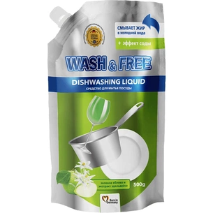 Засіб для ручного миття посуду Wash&Free зелене яблуко та екстракт едельвейса дой-пак 500 г (4260637724656) зображення 1