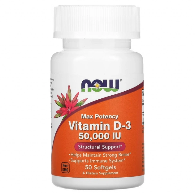 Вітамін Now Foods Вітамін D-3 5000 МО, Vitamin D-3, 50 желатинових капсул (NOW-00378) - зображення 1