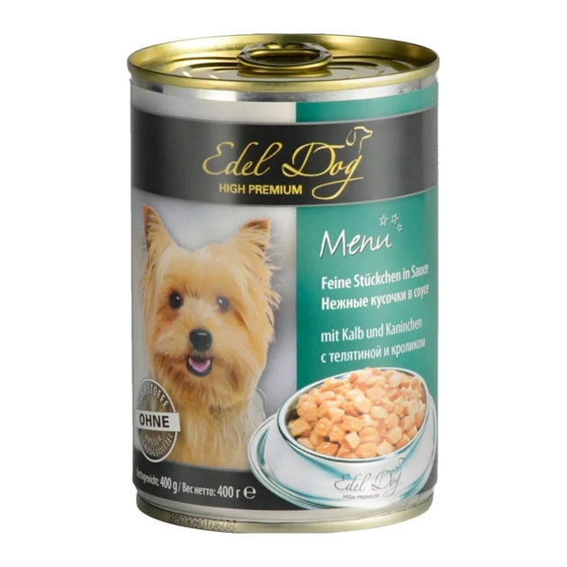 Консервы для собак Edel Dog телятина и кролик в соусе 400 г (4003024177013) - изображение 1