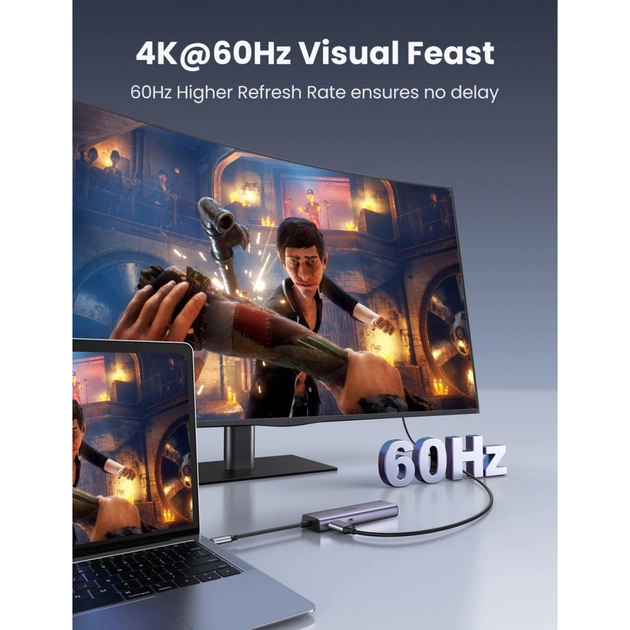 Концентратор Ugreen USB3.1 Type-C to HDMI/USB 3.0x2/RJ45/SD/TF/PD 100W CM512 (60515) - picture 9