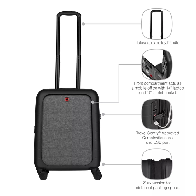 Валіза Wenger Syntry, полікарбонат/поліестер, мала, н/б 16", 4 колеса, чорна (610163) - зображення 4