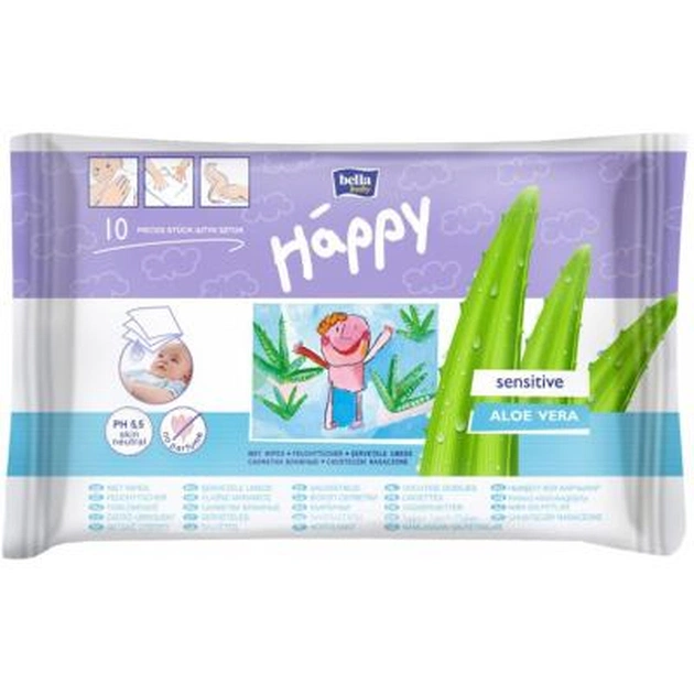 Дитячі вологі серветки Bella Baby Happy Sensetive Aloe Vera 10 шт (5900516421069) - зображення 1