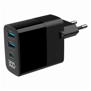 Зарядний пристрій Gembird 2хUSB-A (QC3.0 18W) + 1хType-C (PD20W) LCD black (TA-UC-PDQC30LCD-BK-02) зображення 1