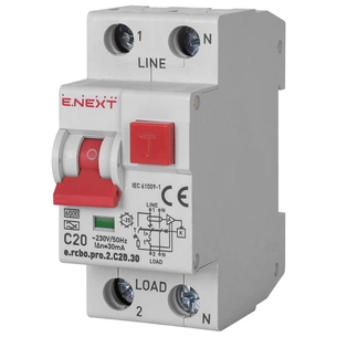 Диференціальний автоматичний вимикач E.NEXT 1-п.+N e.rcbo.pro. C 20А 30мА (p0720027) picture 1