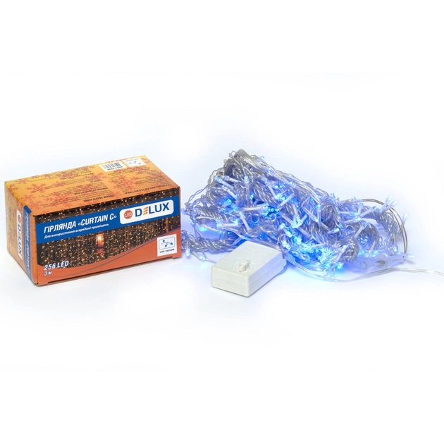 Гирлянда Delux Curtain С 256LED 3х2 м синий/прозрачный IP20 (90017996) - изображение 1