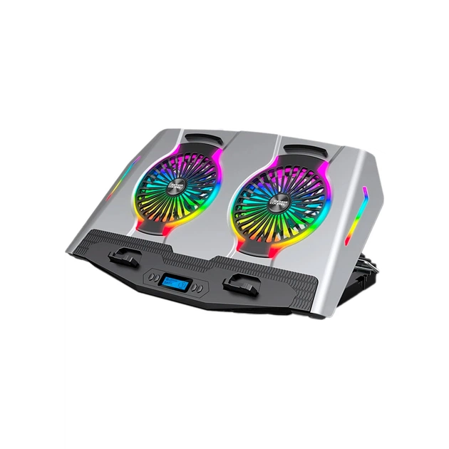 Подставка для ноутбука IceCoorel 10-18", 2*125mm 1400 RPM, 2*USB, + LCD display, 461x298x52mm, Silver (N9S) - изображение 1