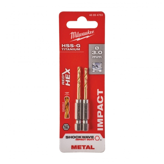 Свердло Milwaukee по металу RedHEX HSS-G TiN, 3,0 мм, (2шт) (48894763) - picture 3