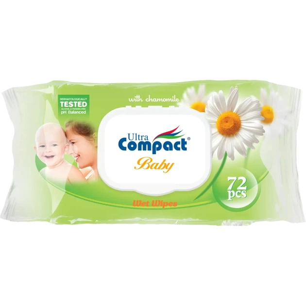 Дитячі вологі серветки Ultra Compact Ромашка з клапаном 2 пачки по 72 шт. (2000064264507) - зображення 1