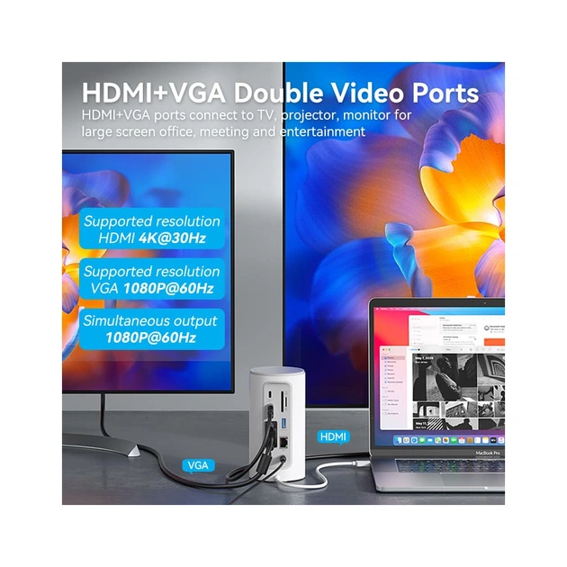 Концентратор Vention USB3.1 Type-C to HDMI/VGA/USB3.0x3/RJ45/SD/TF/TRRS 3.5m/PD/DC100W12-in-1 (TPHWC-EU) - picture 7