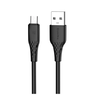 Дата кабель USB 2.0 AM to Micro 5P 1.0m 3A textured PVC black ColorWay (CW-CBUM094-BK) зображення 1