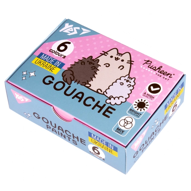 Гуашевые краски Yes Pusheen 6 кольорів по 20 мл (230400) - изображение 1