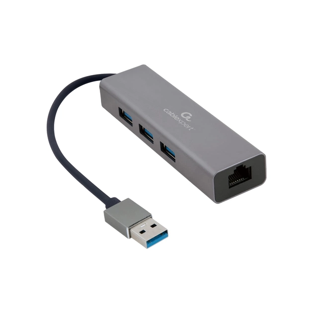 Концентратор USB-A to Gigabit Ethernet, 3 Ports USB 3.1 Gen1 Cablexpert (A-AMU3-LAN-01) - изображение 1