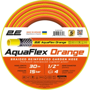 Шланг для поливу 2E AquaFlex Orange 1/2", 30м, 4 шари, 20бар, -10+60°C (2E-GHE12OE30) зображення 1