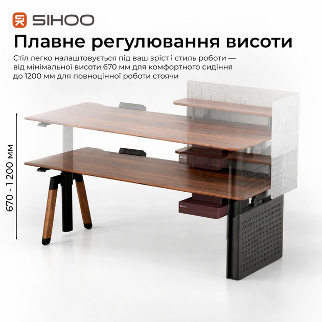 Комп'ютерний стіл Sihoo з електрорегулюванням висоти D07 1.8m Walnut/Black (D07A-101/D07J-101-AB/D07-P) - picture 7