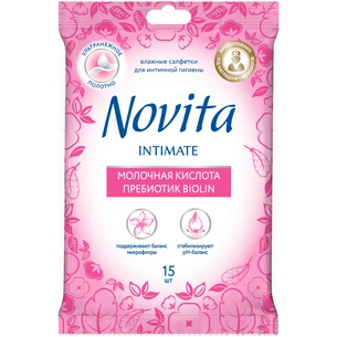 Серветки для інтимної гігієни Novita Intimate пребіотик Biolin 15 шт. (4823071616262) picture 1