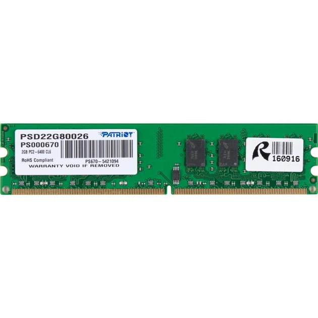 Модуль пам'яті для комп'ютера DDR2 2GB 800 MHz Patriot (PSD22G80026) - изображение 1