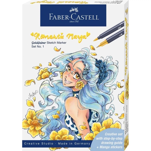 Художественный маркер Faber-Castell набор двухсторонних Goldfaber Sketch Markers Romantic Manga с аксессуарами (33009) - изображение 1