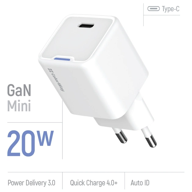 Зарядний пристрій ColorWay C101C GaN Mini 20W PD PPS USB-C white (CW-CHS059PD-WT) - picture 7