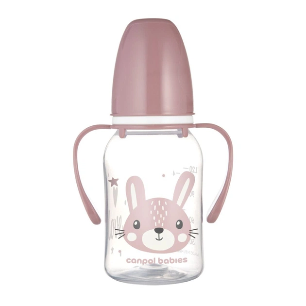 Пляшечка для годування Canpol babies CUTE ANIMALS стандартна з ручками 120 мл рожева (11/823_pin) - зображення 1