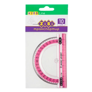 Лінійка ZiBi Транспортир 100мм, з рожевою смужкою, блістер (ZB.5640-10) зображення 1