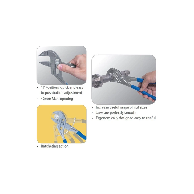 Кліщі KING TONY переставні 10" (250 мм) кнопковий механізм з тріскачкою (6518-10C) - picture 3