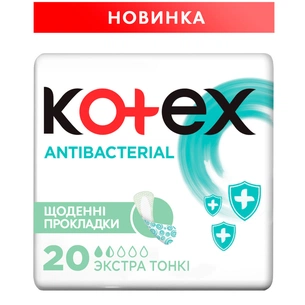 Щоденні прокладки Kotex Antibacterial Extra Thin 20 шт. (5029053549132) зображення 1