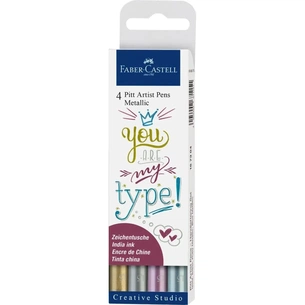 Лайнер Faber-Castell набір капілярних ручок металіків Pitt Artist Pen Metallic M (1,5 мм) 4 кольори (28940) зображення 1
