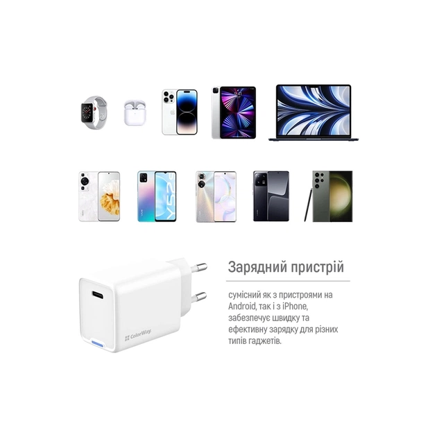 Зарядний пристрій ColorWay GaN Mini 45W PD Port PPS USB-C white (CW-CHS057PD-WT) - picture 12