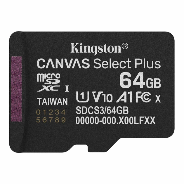 Карта памяти Kingston 64GB microSDXC class 10 UHS-I V10 A1 Canvas Select Plus (SDCS3/64GBSP) - изображение 1