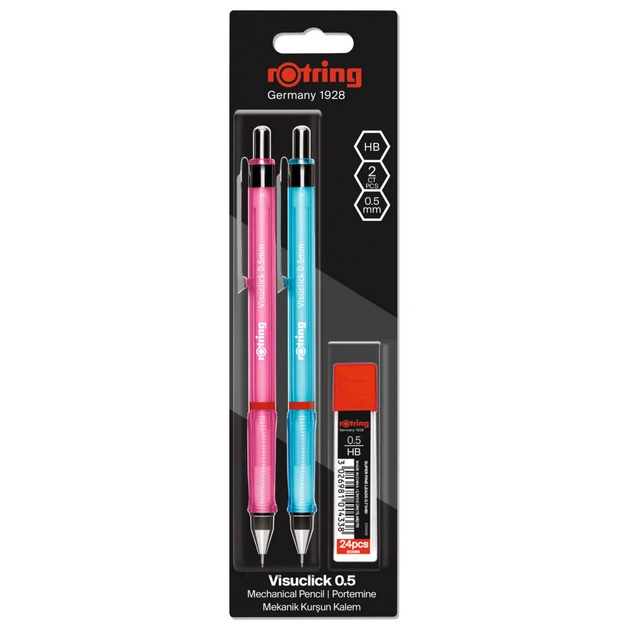 Олівець механічний Rotring Drawing VISUCLICK Blue + Pink PCL 0,5 + Грифелі 0,5мм HB (24) (R2102712) - зображення 1