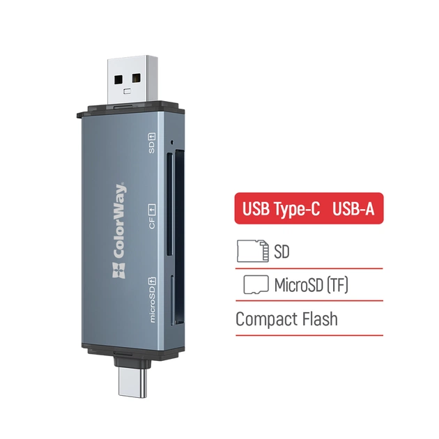 Зчитувач флеш-карт ColorWay USB 2.0/USB-C to CF/SD/MicroSD (CW-CR-01) - picture 4