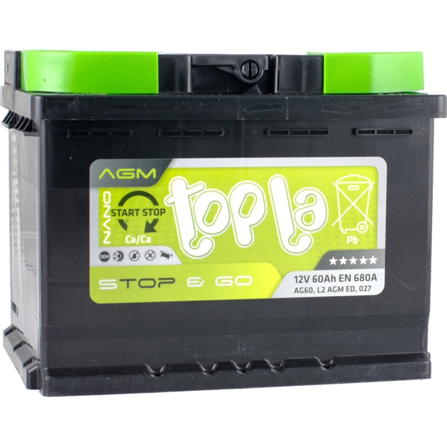 Акумулятор автомобільний Topla 60 Ah/12V AGM Euro (114 060) - изображение 1