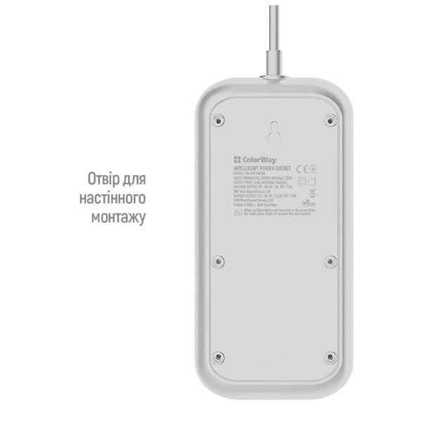 Мережевий фільтр живлення ColorWay CW-CHE64PDW, 6 розеток/4USB 2M (CW-CHE64PDW) - зображення 12