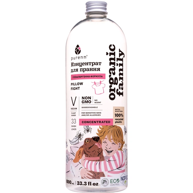 Гель для прання Purenn Organic Family Pillow Flight для чутливої шкіри схильної до алергії Неароматизований 1 л (4751024880449) - зображення 1