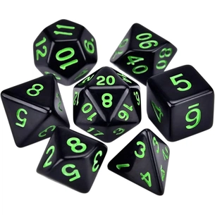 Набір кубиків для настільних ігор Games 7 Days Opaque 7 Dice Set - Black (w-green) (g7dopaq01) зображення 1