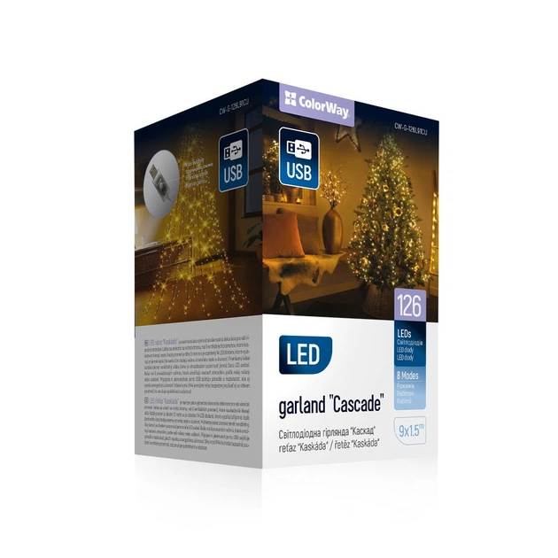Гірлянда ColorWay Каскад LED 126 9 x 1.5 м 8 функцій (CW-G-126L91CU) - picture 1