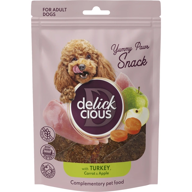Ласощі для собак Delickcious з індичкою, морквою і яблуком 80 г (4820269147331) - зображення 1